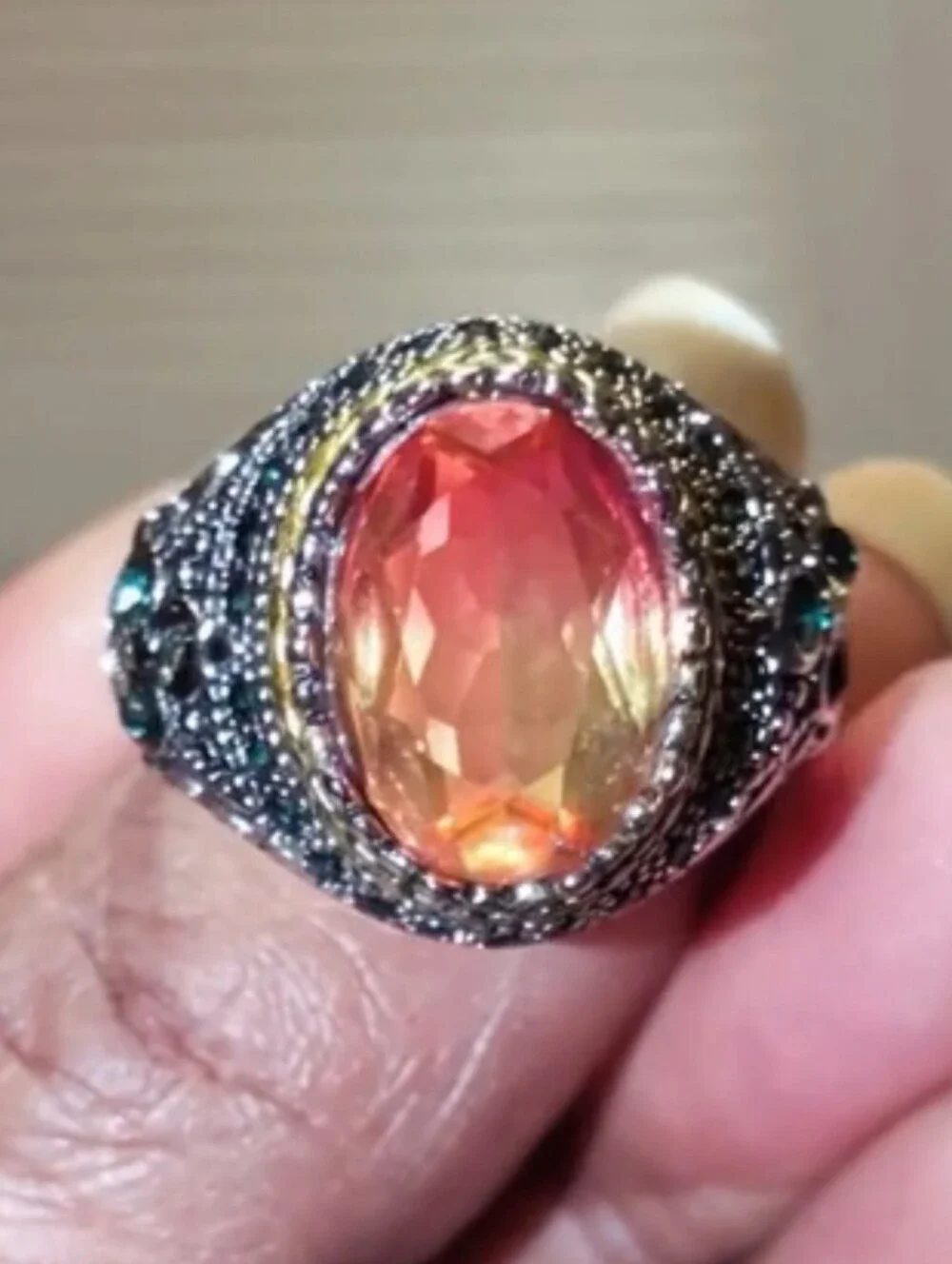 Retro Domineering Mystic Topaz Gemstone Statement Ring For Men Sz 11